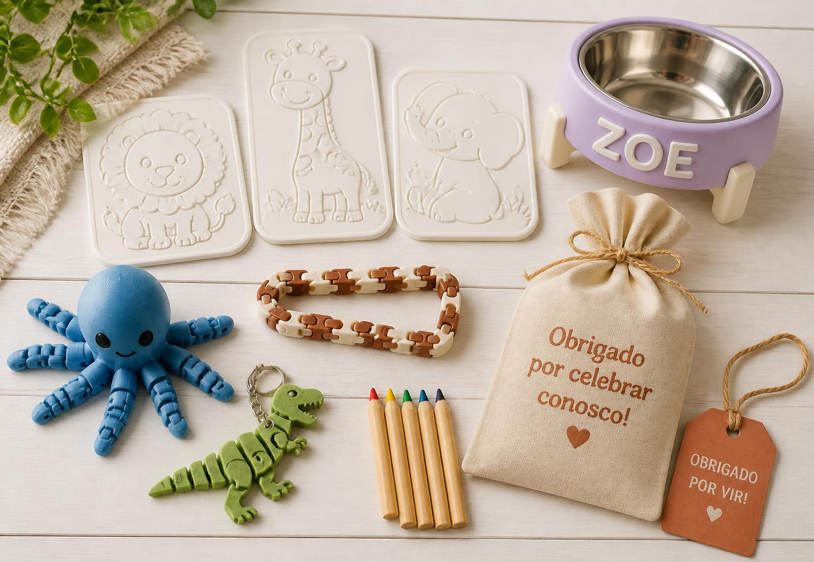 Peças personalizadas impressas em 3D pela Mimo & Co. em tons neutros e terracota